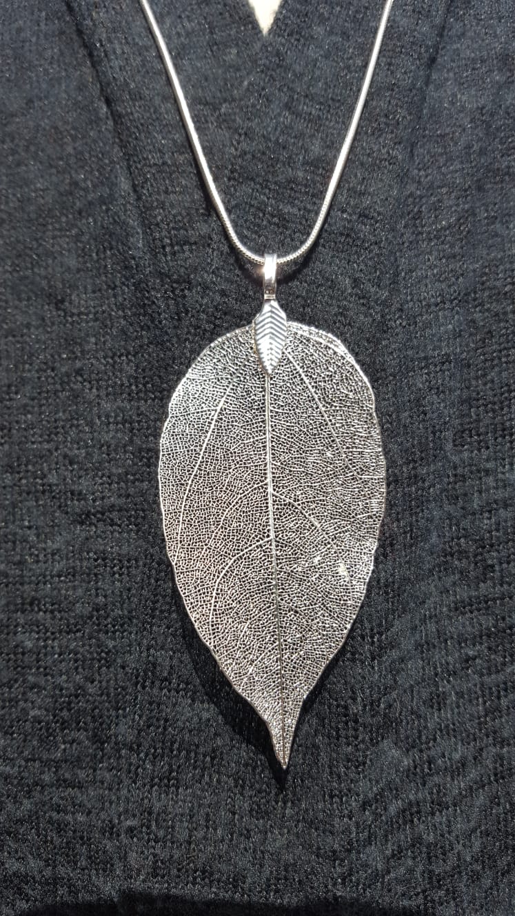 Halsketting Hanger echt gedroogd Blaadje Zilver Plated