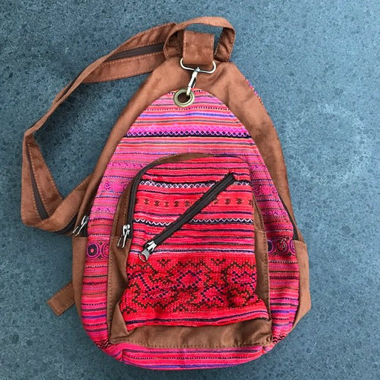 Handgemaakte schoudertas rugtas gekleurd borduursels rits gevoerd