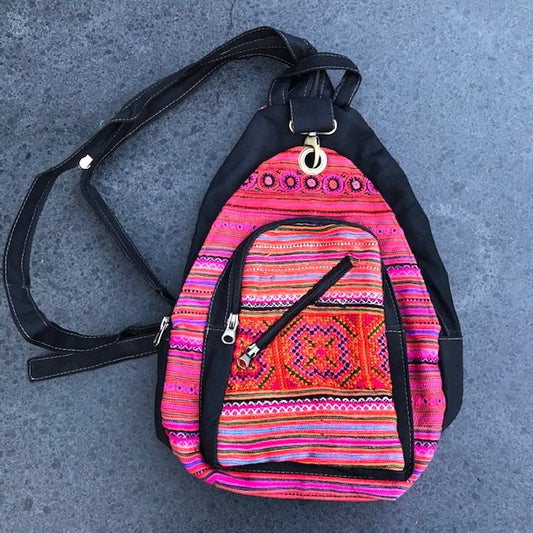 Handgemaakte schoudertas rugtas gekleurd borduursels rits gevoerd