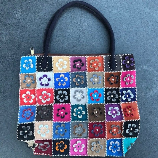 Patchwork schoudertas rits gevoerd tas