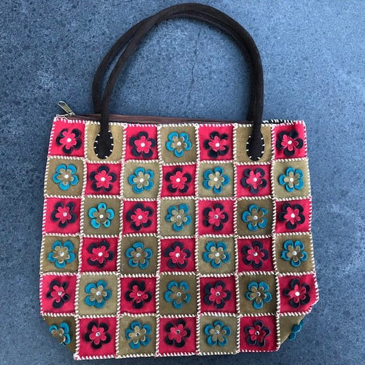 Patchwork schoudertas rits gevoerd tas