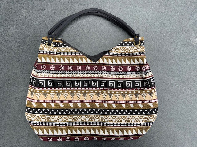 Schoudertas katoen gekleurd geborduurd rits gevoerd