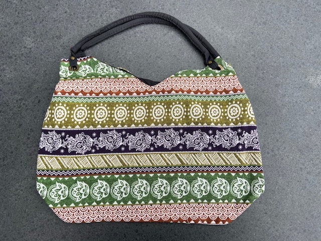 Schoudertas katoen gekleurd geborduurd rits gevoerd
