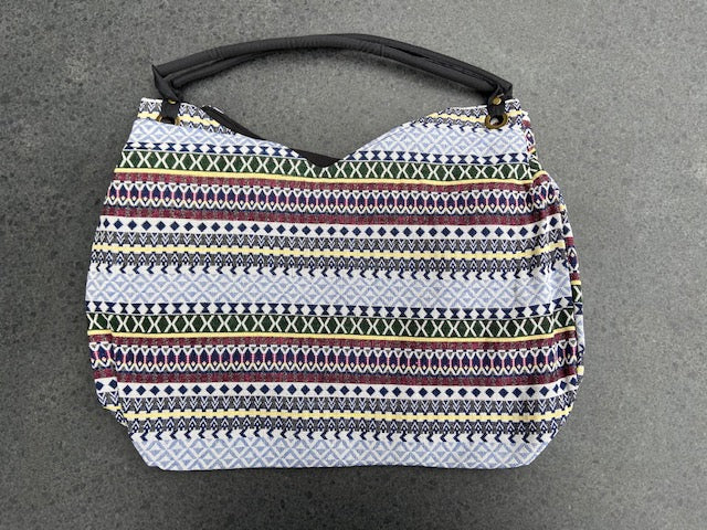 Schoudertas katoen gekleurd geborduurd rits gevoerd