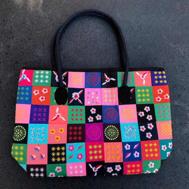 Schoudertas gekleurd borduursels ritssluiting