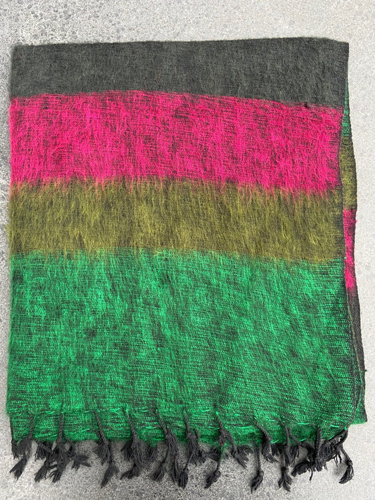 Sjaals van Yakwol Jak wol Yak wollen zacht handgemaakt vrouwen Himalaya gestreept groen paars grijs