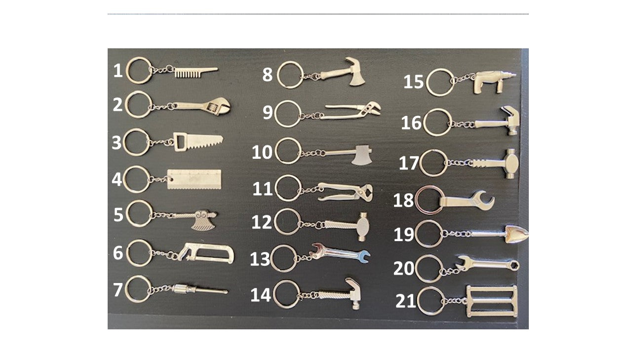 Sleutelhanger gereedschap ijzer metaal overzicht 