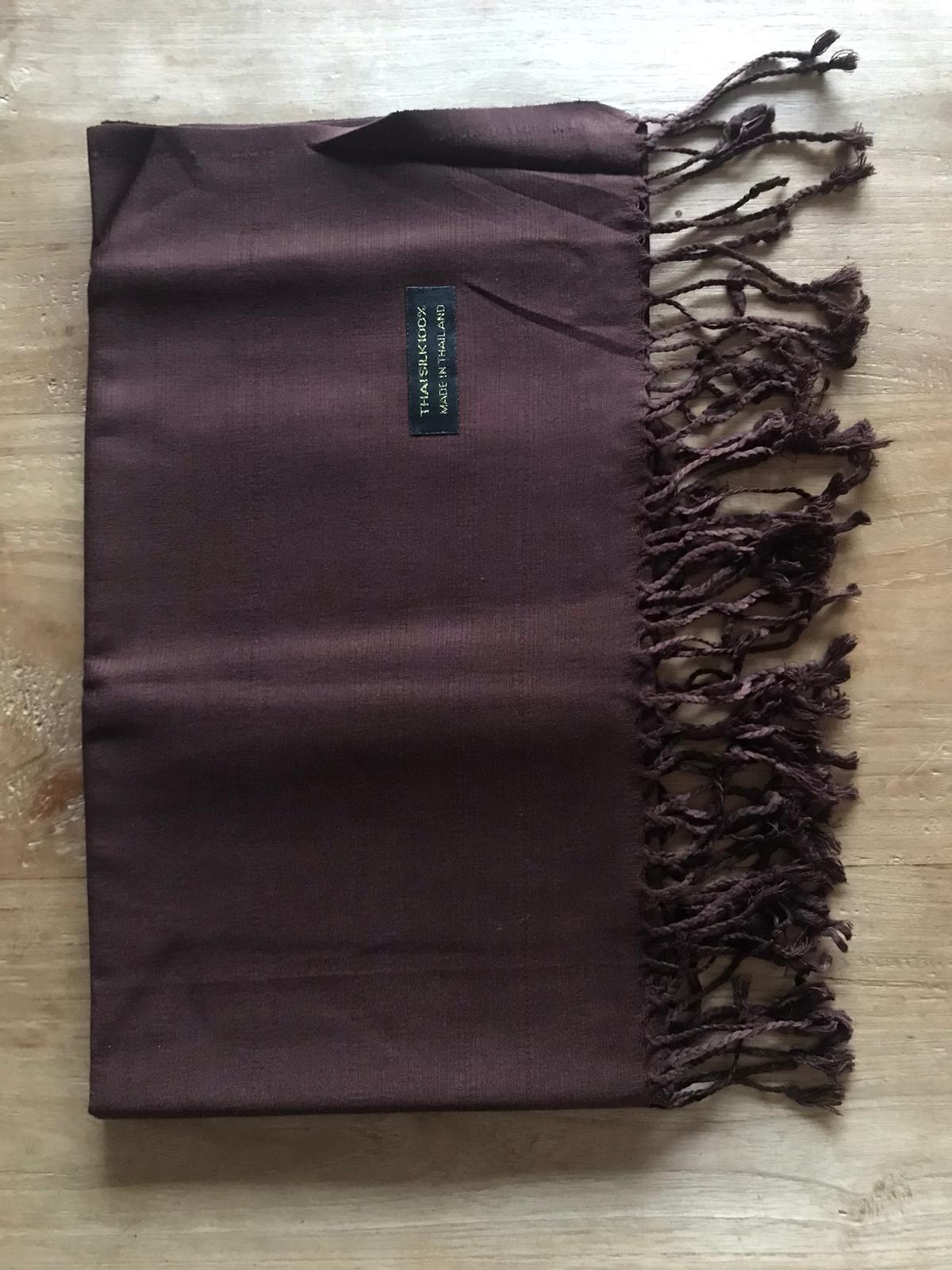 Zijde donker buin sjaal effen handmade handgemaakt luxe thailand